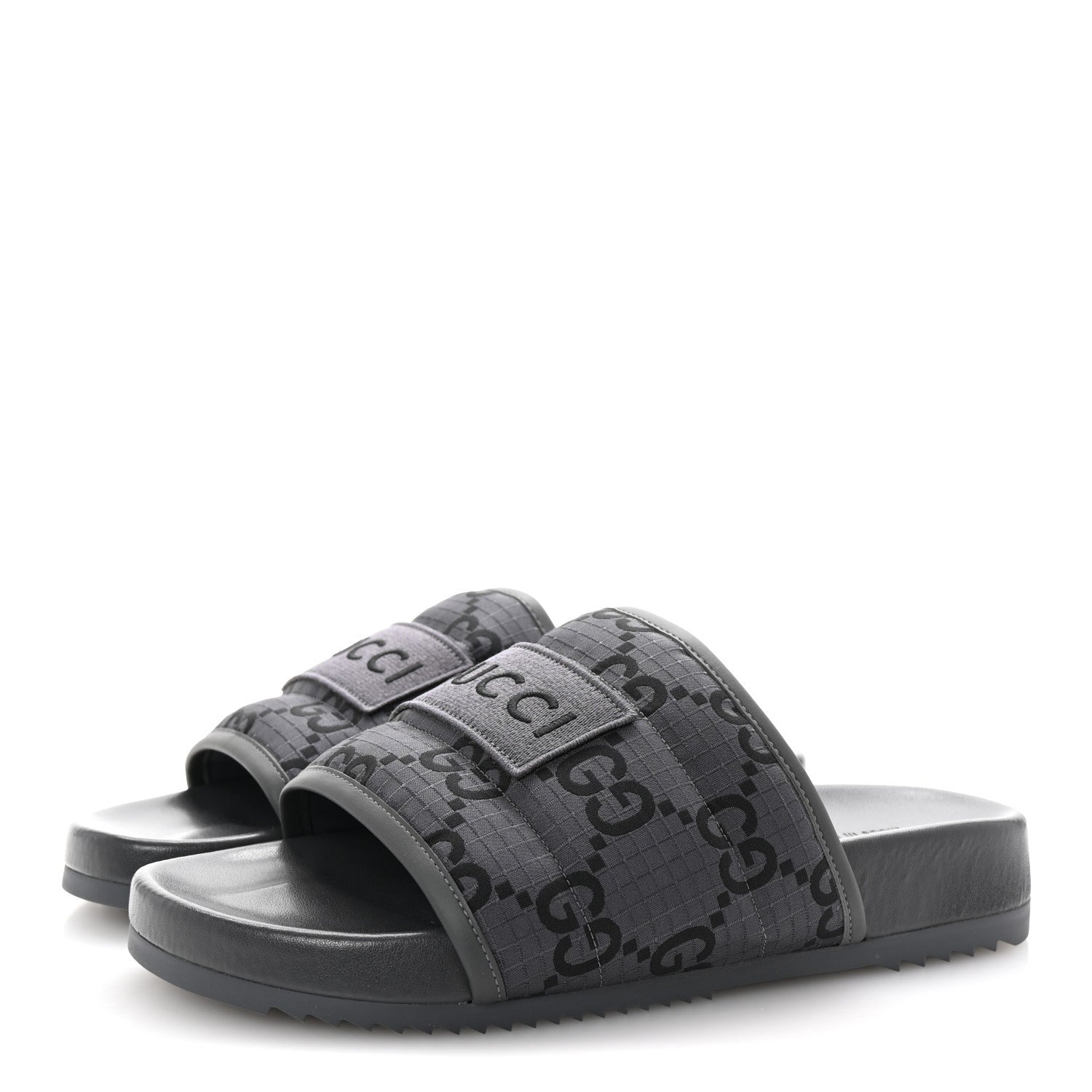 Gucci Monogram Ripstop Demetra Mens Slide Sandals 8 Grey Black 4 of 10