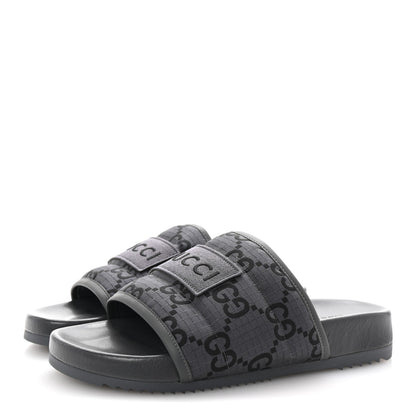 Gucci Monogram Ripstop Demetra Mens Slide Sandals 8 Grey Black 4 of 10