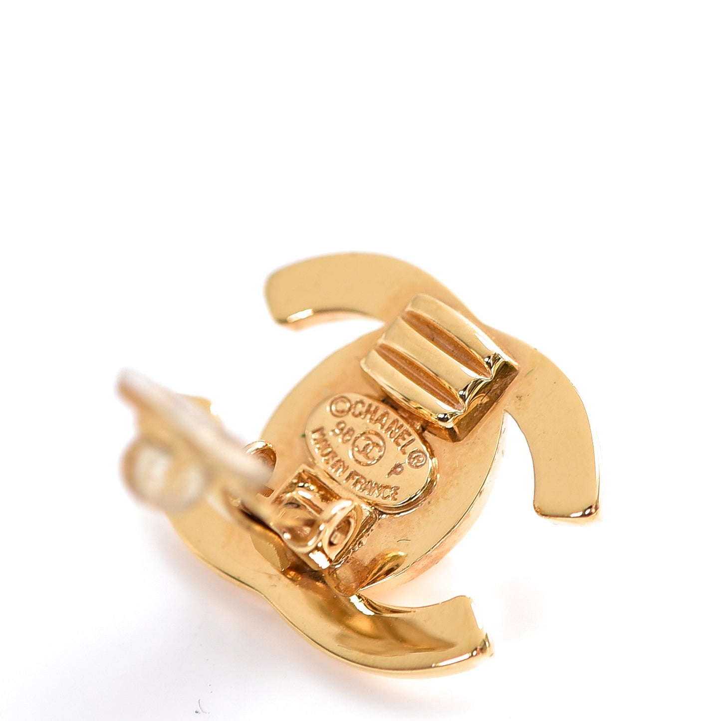 Metal CC Turnlock Clip On Earrings Gold