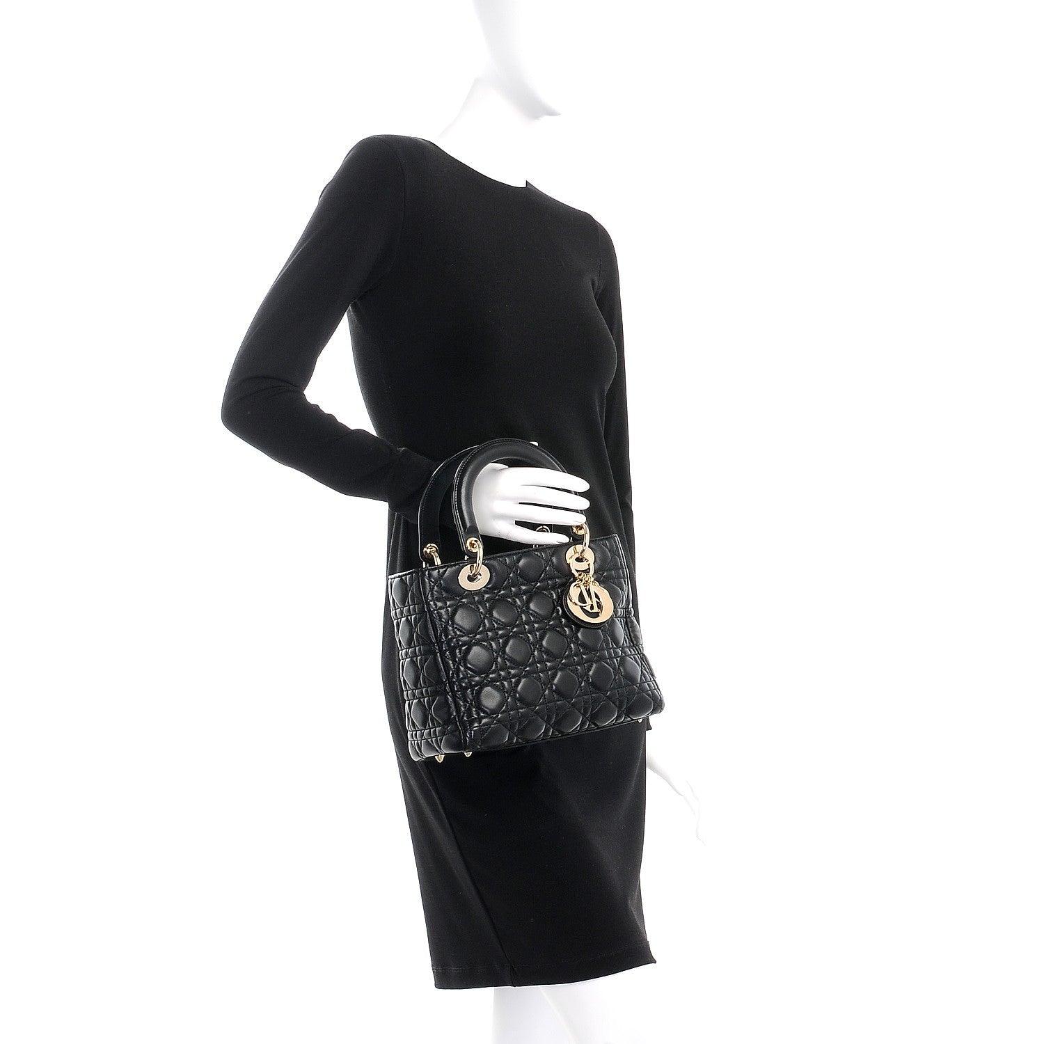 Christian Dior Lambskin Cannage Medium Supple Lady Dior Black 2 of 9