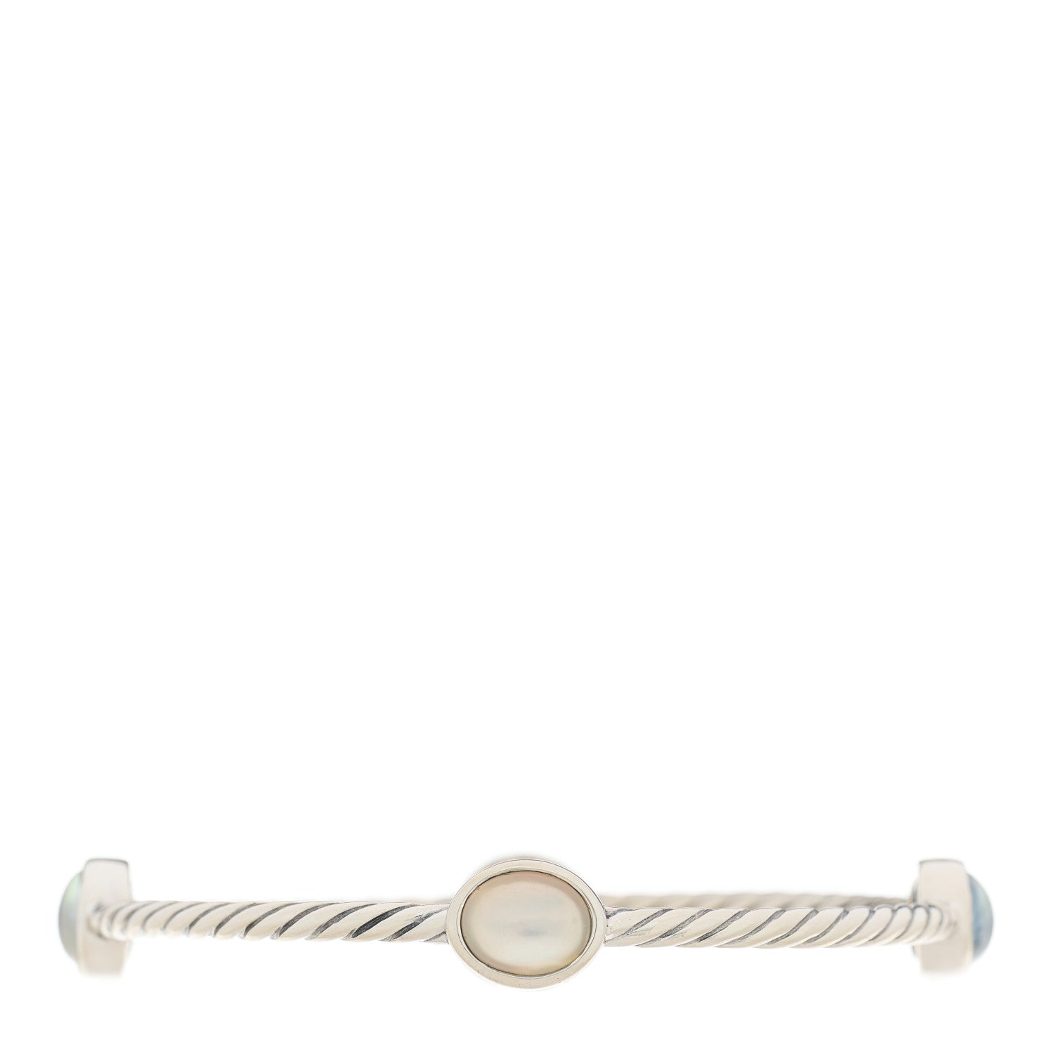 David Yurman Sterling Silver Mother of Pearl 3mm 4 Station Bangle Bracelet 2 of 3