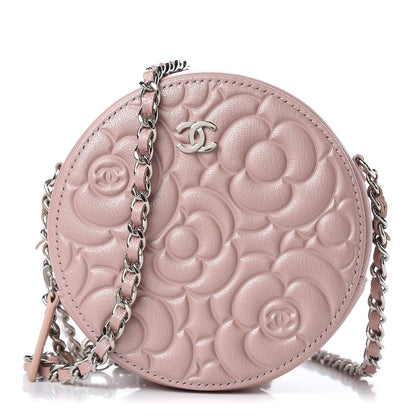 Chanel Goatskin Camellia Quilted Round Clutch With Chain Light Pink 1 of 8