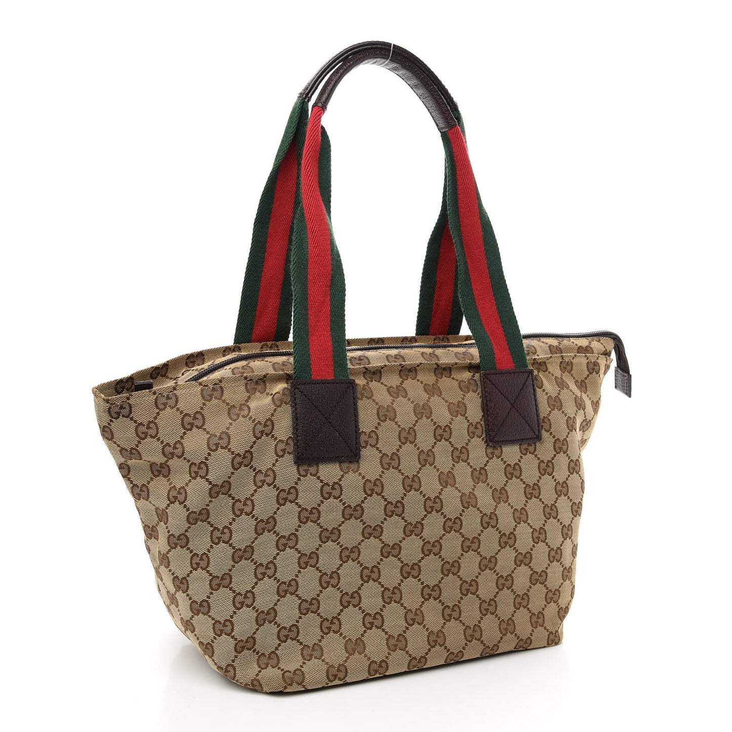GG Monogram Medium Web Handle Bucket Tote Dark Brown