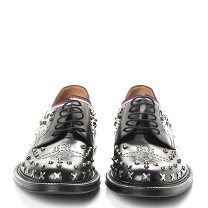 Gucci Mens Calfskin Studded Lace Up Loafers 10 Black 2 of 13