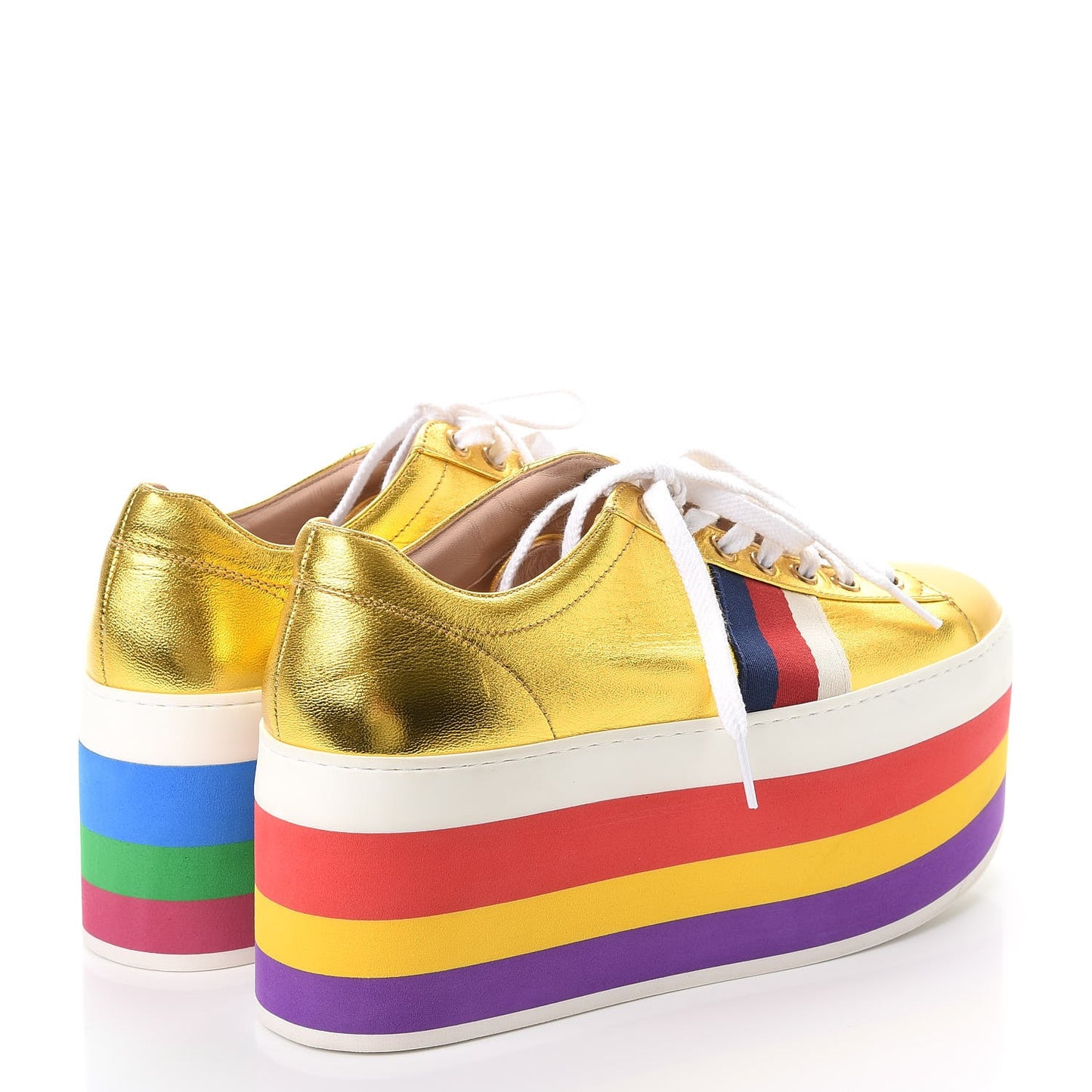 Metallic Nappa Sylvie Web Peggy Platform Sneakers 38.5 Oro Vecchio