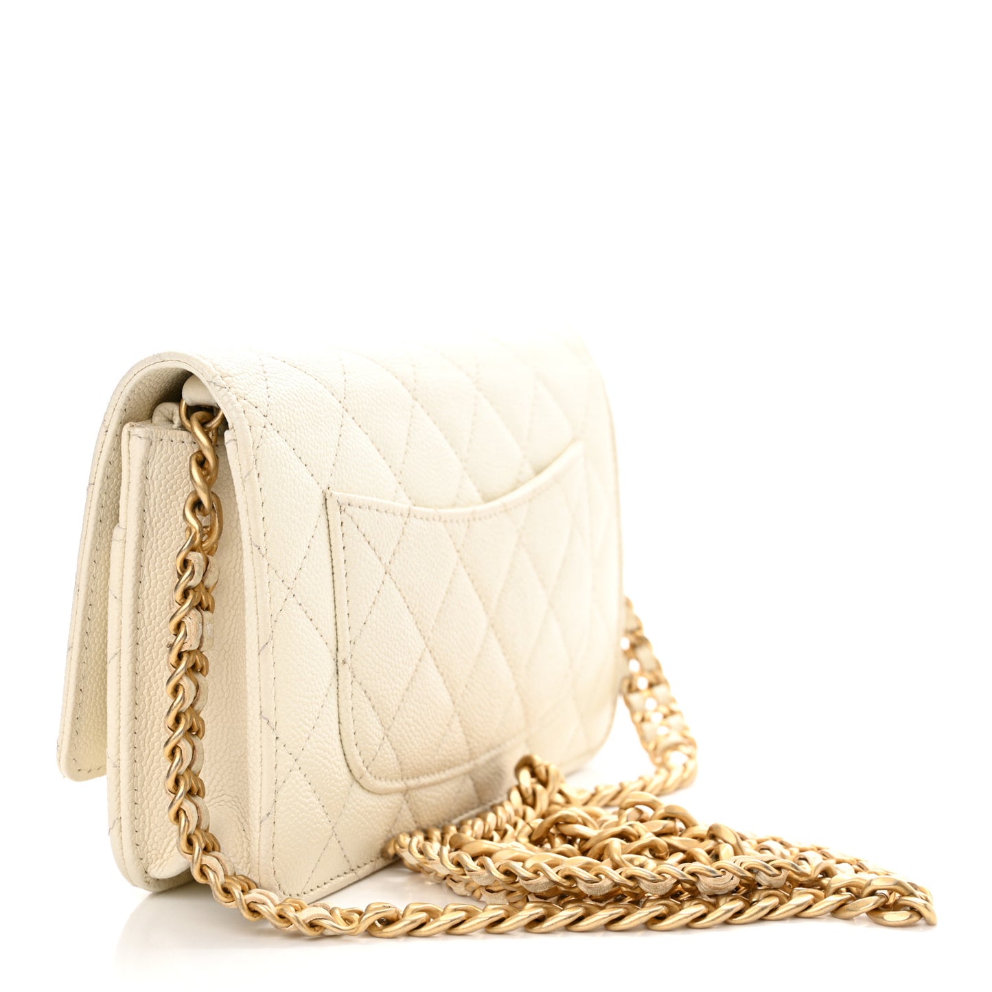 Shiny Caviar Quilted Chain Melody Wallet on Chain WOC White