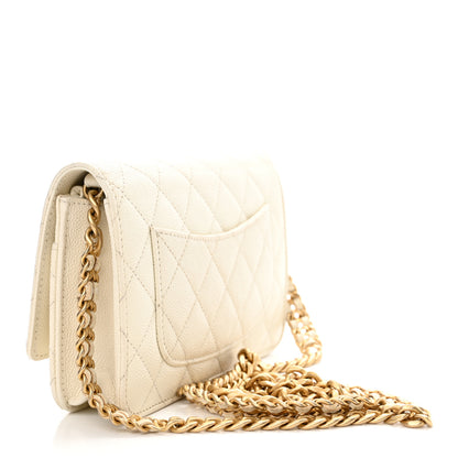 Chanel Shiny Caviar Quilted Chain Melody Wallet on Chain WOC White 3 of 14
