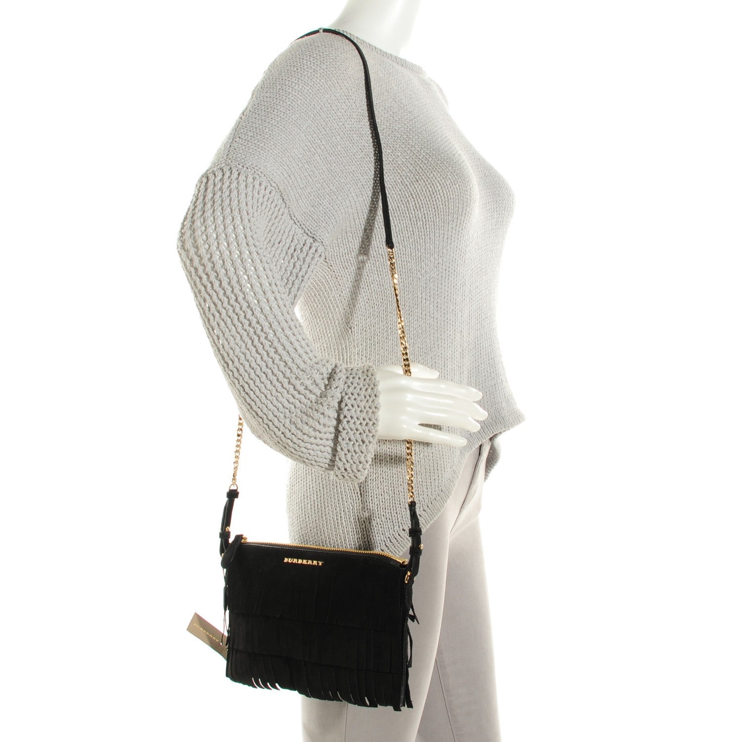 Burberry Suede Fringe Peyton Crossbody Clutch Bag Black 4 of 11