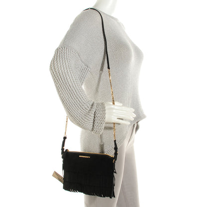 Burberry Suede Fringe Peyton Crossbody Clutch Bag Black 4 of 11