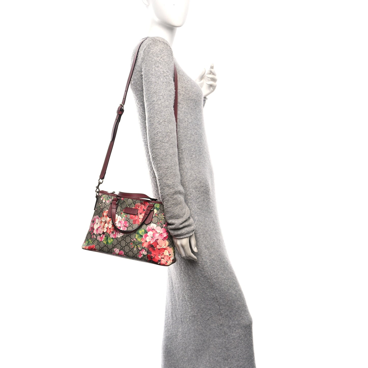 GG Supreme Monogram Blooms Small Zippered Tote Beige Multicolor Dry Rose