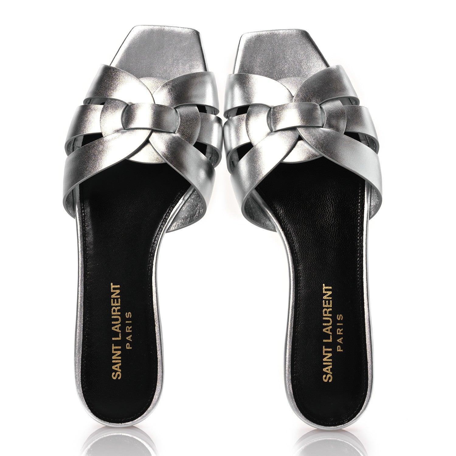 Saint Laurent Metallic Calfskin Nu Pied 05 Slide Sandals 36 Argento 2 of 11