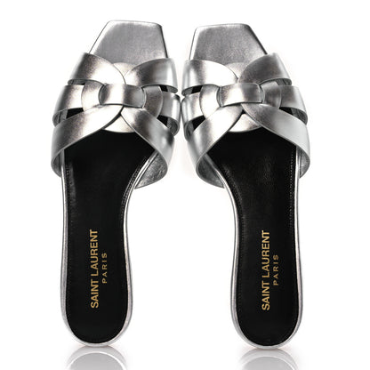 Saint Laurent Metallic Calfskin Nu Pied 05 Slide Sandals 36 Argento 2 of 11