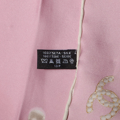 Chanel Silk Pearl CC Square Scarf Pink 4 of 5