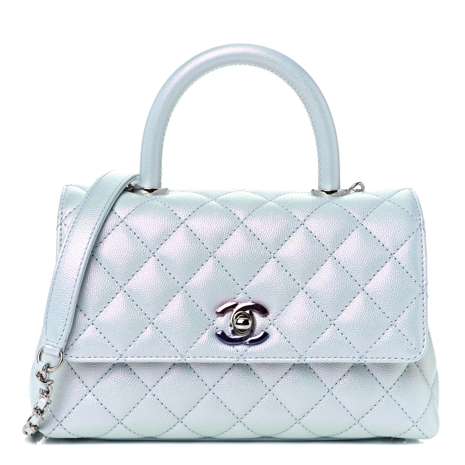 Chanel Iridescent Caviar Quilted Mini Coco Handle Flap Light Blue 1 of 10