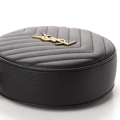 Saint Laurent Grain De Poudre Matelasse Chevron Quilted Round Vinyle Camera Bag Black 6 of 10