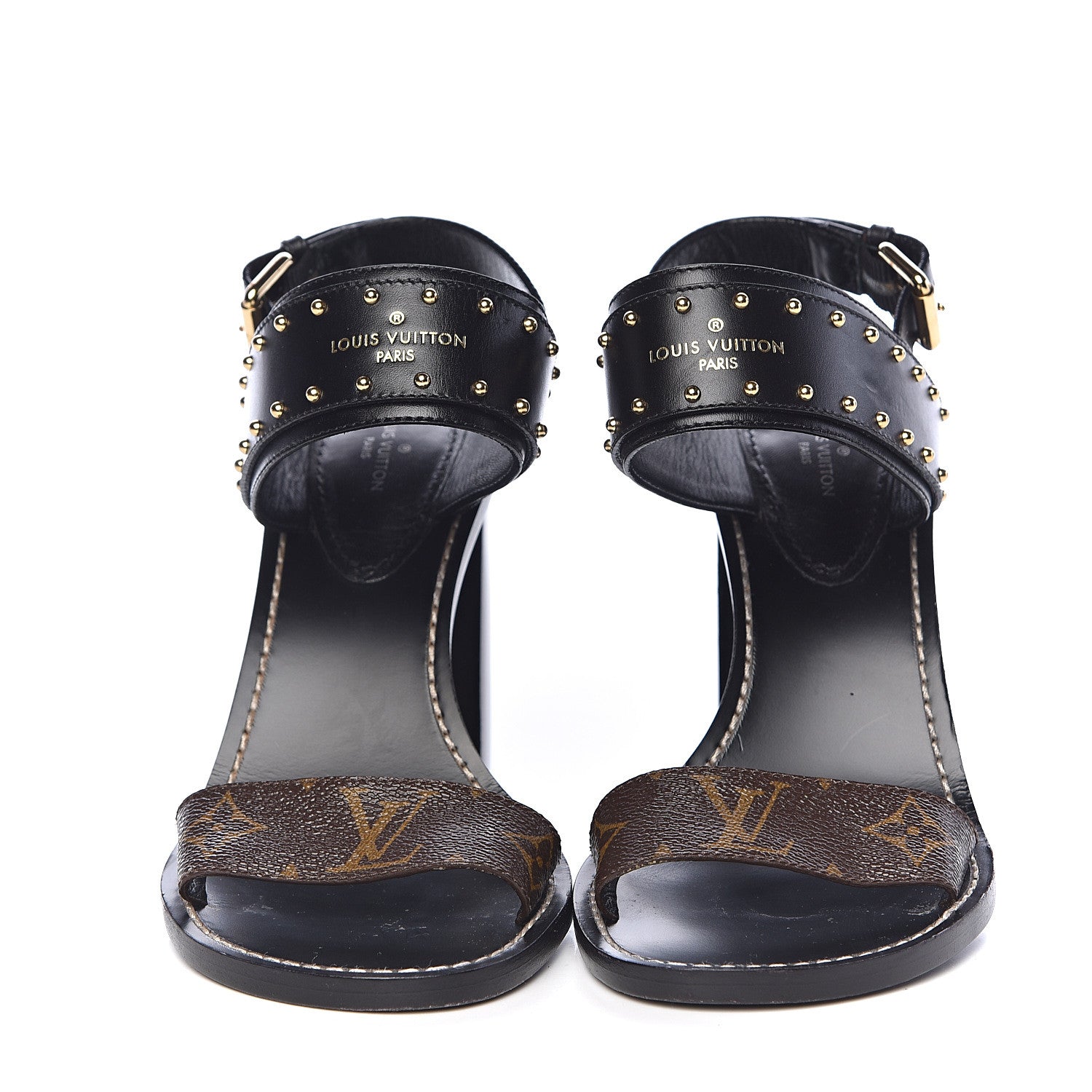 Louis Vuitton Calfskin Monogram Nomad Heeled Sandals 39 Black 2 of 16