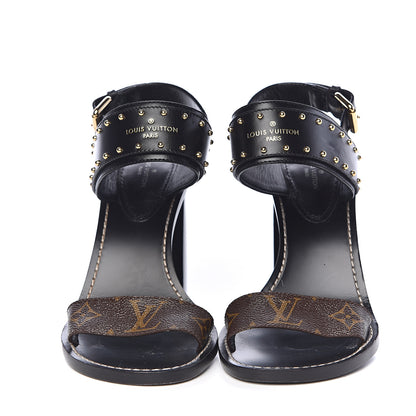 Louis Vuitton Calfskin Monogram Nomad Heeled Sandals 39 Black 2 of 16