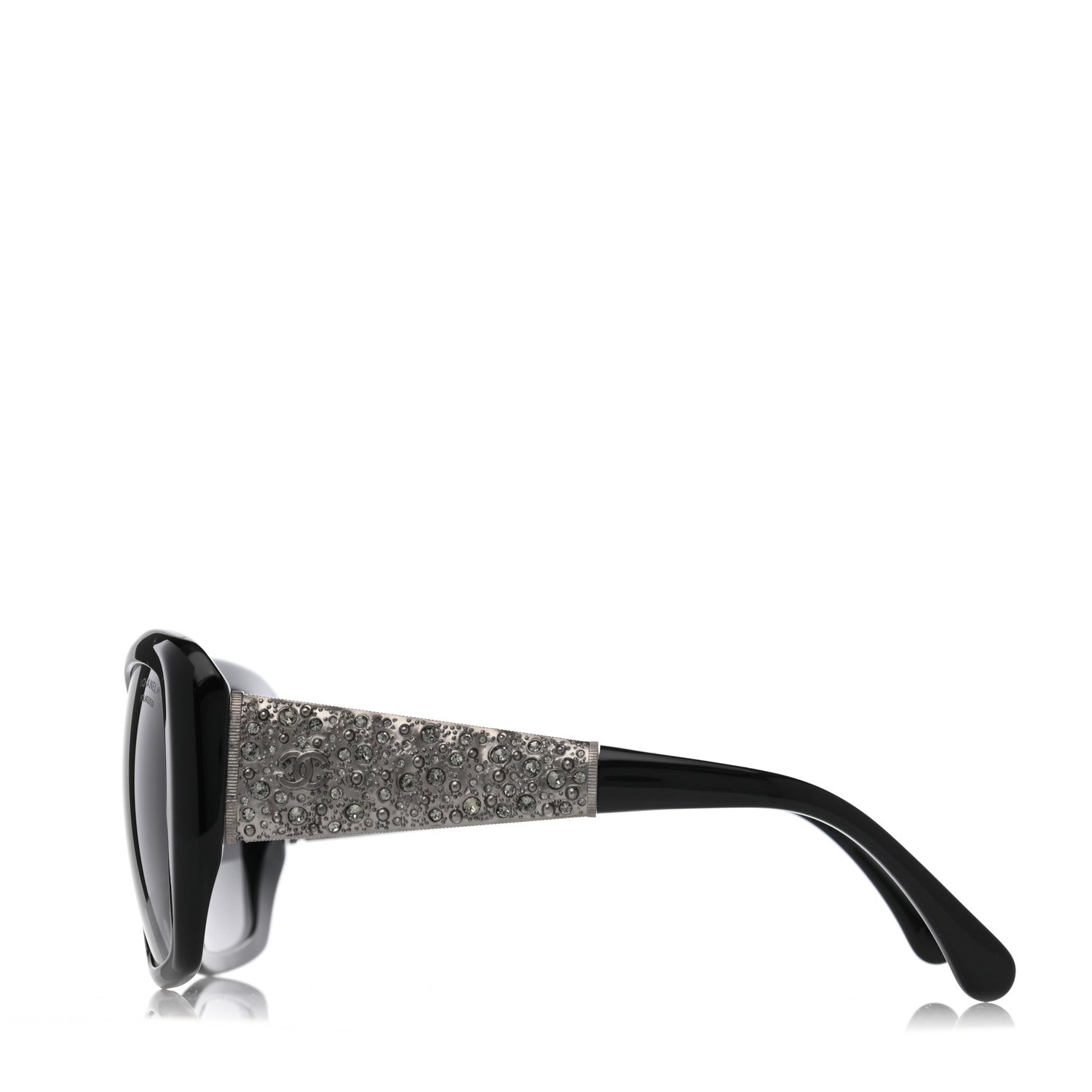 Chanel Crystal Polarized CC Square Sunglasses Black 3 of 6