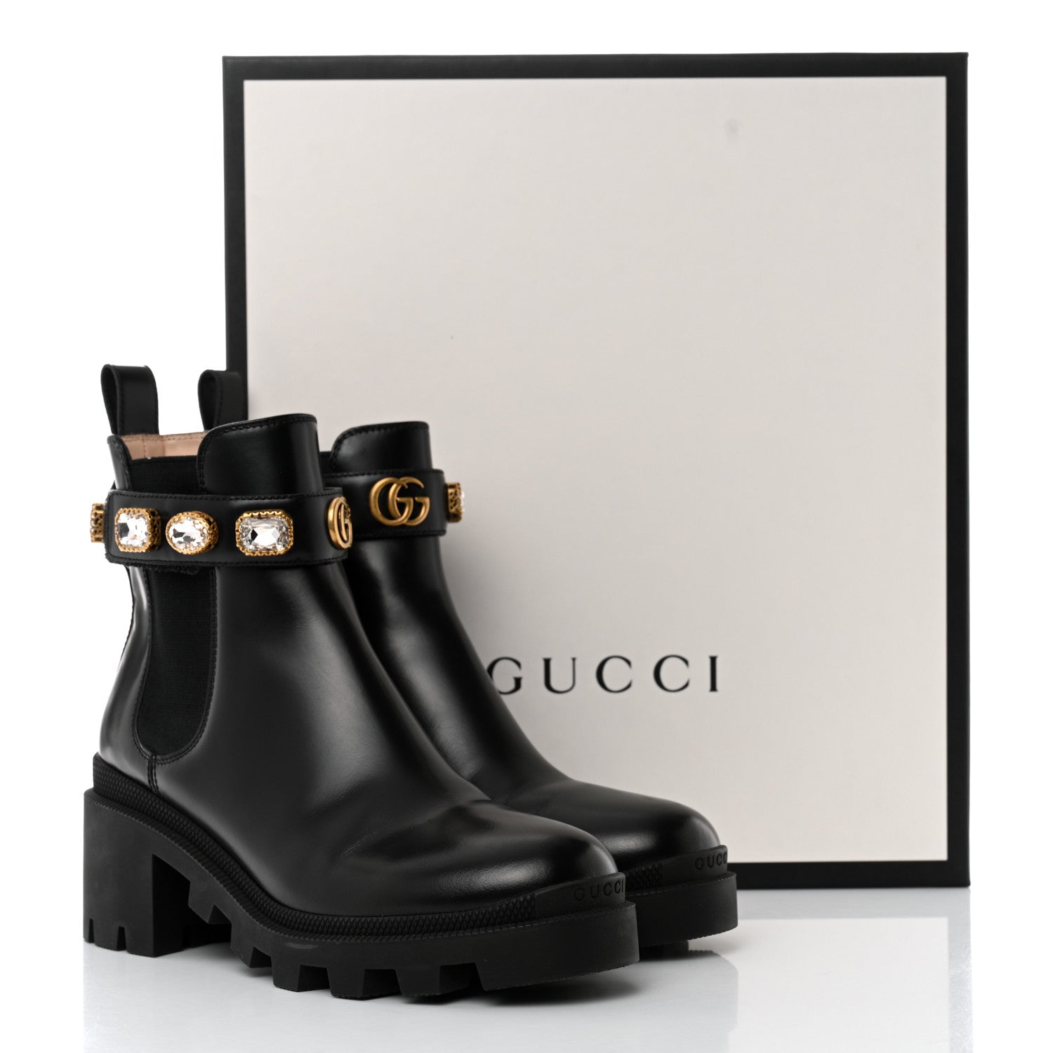 Gucci Calfskin Crystal GG Trip Chelsea Ankle Boots 36.5 Black 9 of 9