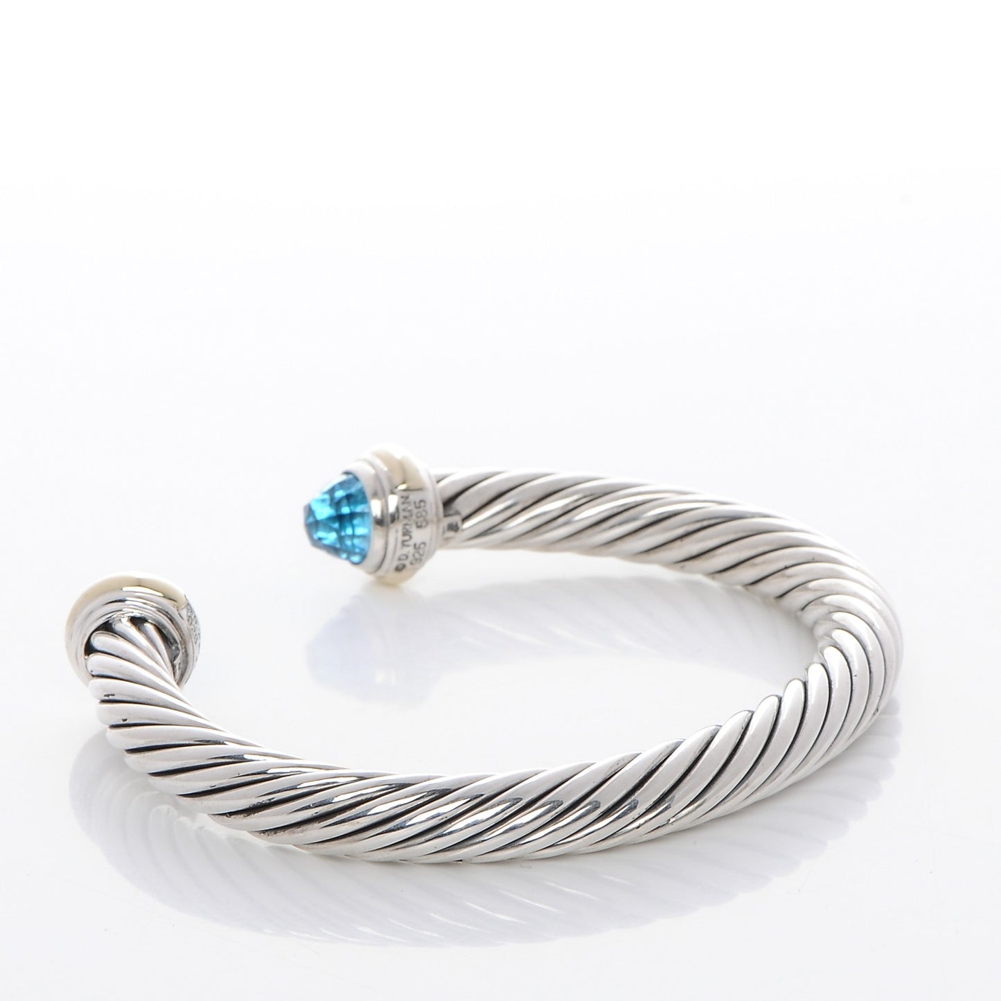 Sterling Silver 14K Yellow Gold Blue Topaz 7mm Cable Classics Bracelet