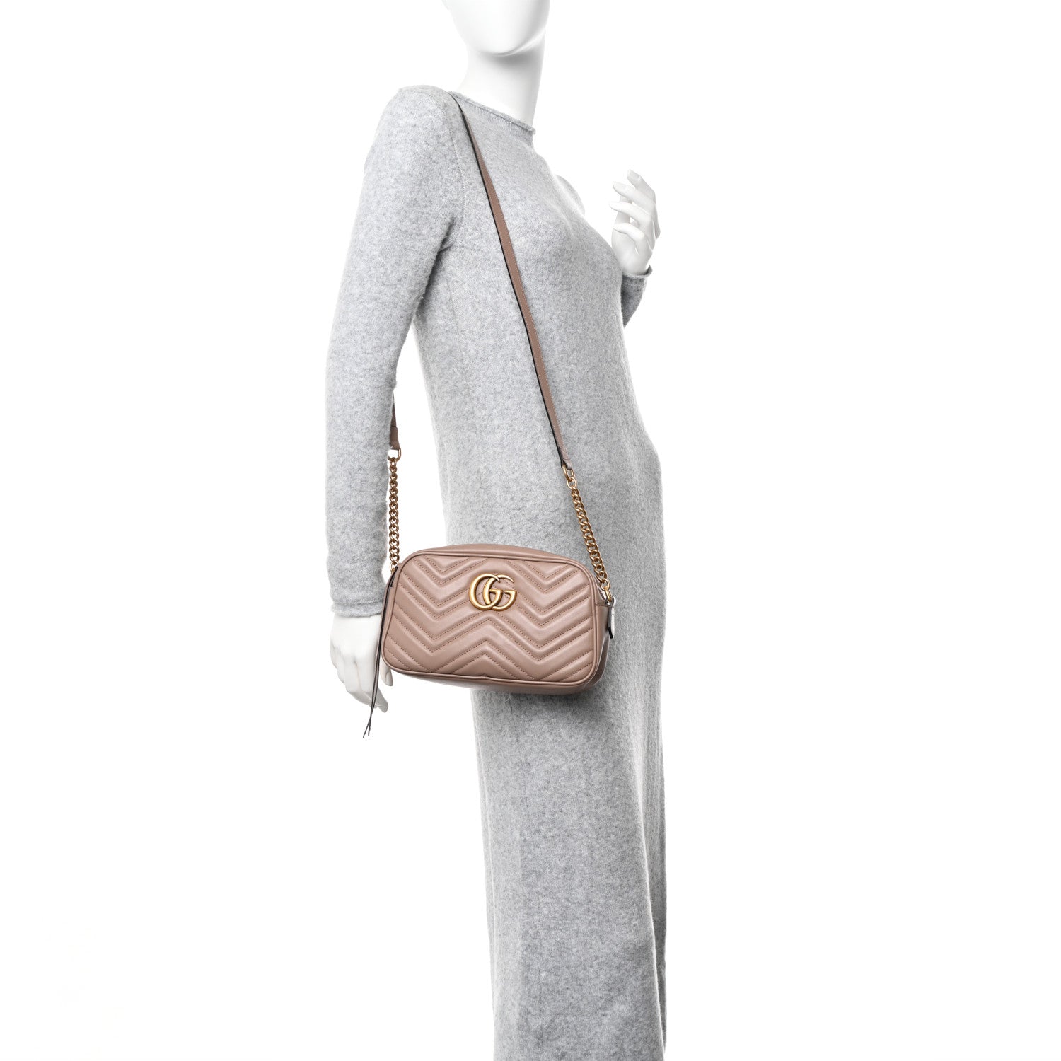 Gucci Calfskin Matelasse Small GG Marmont Chain Shoulder Bag Porcelain Rose 2 of 11