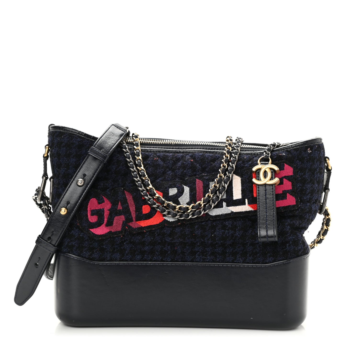 Tweed Calfskin Quilted Medium Gabrielle Hobo Black Blue