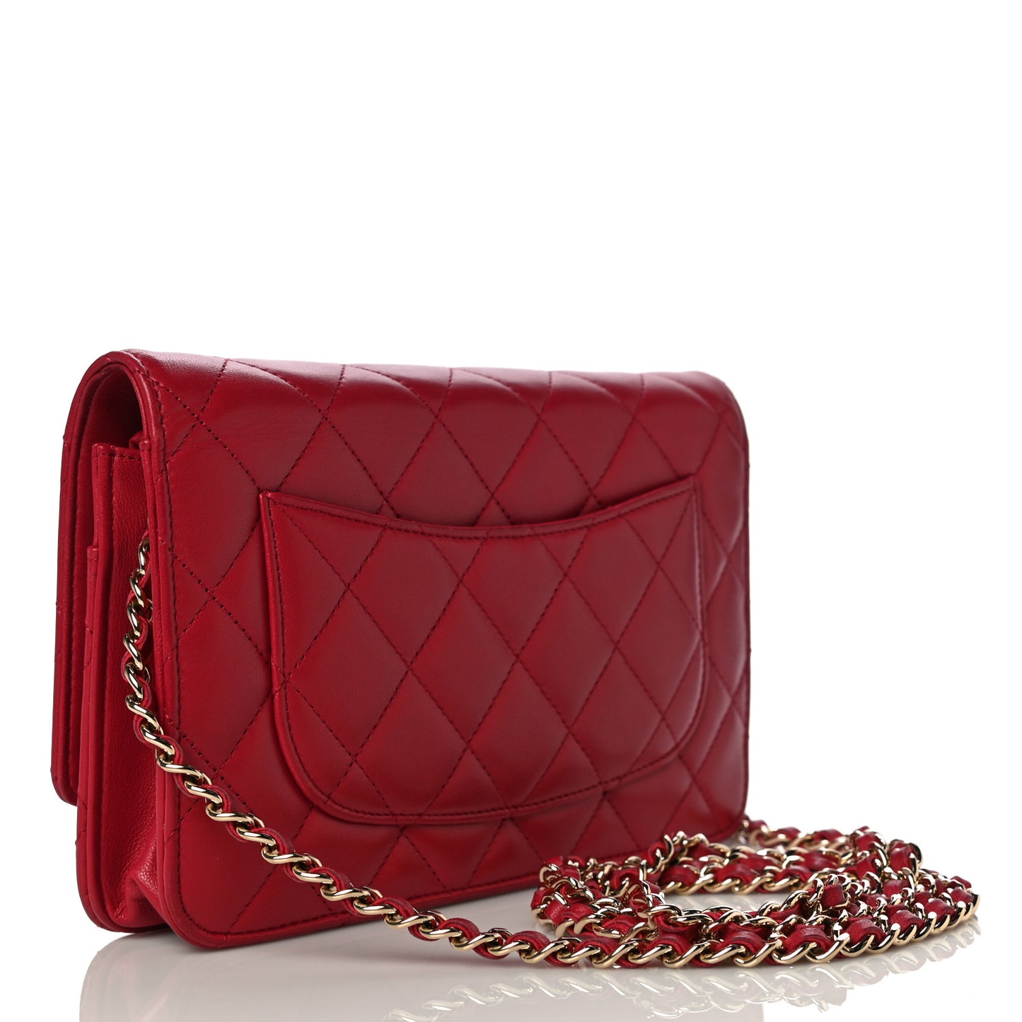 Lambskin Quilted Wallet on Chain WOC Red