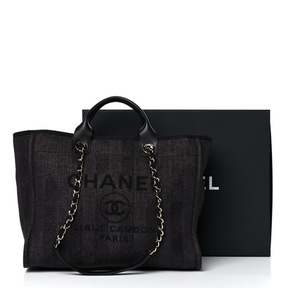 Chanel Mixed Fibers Calfskin Striped Medium Deauville Tote Black 16 of 18