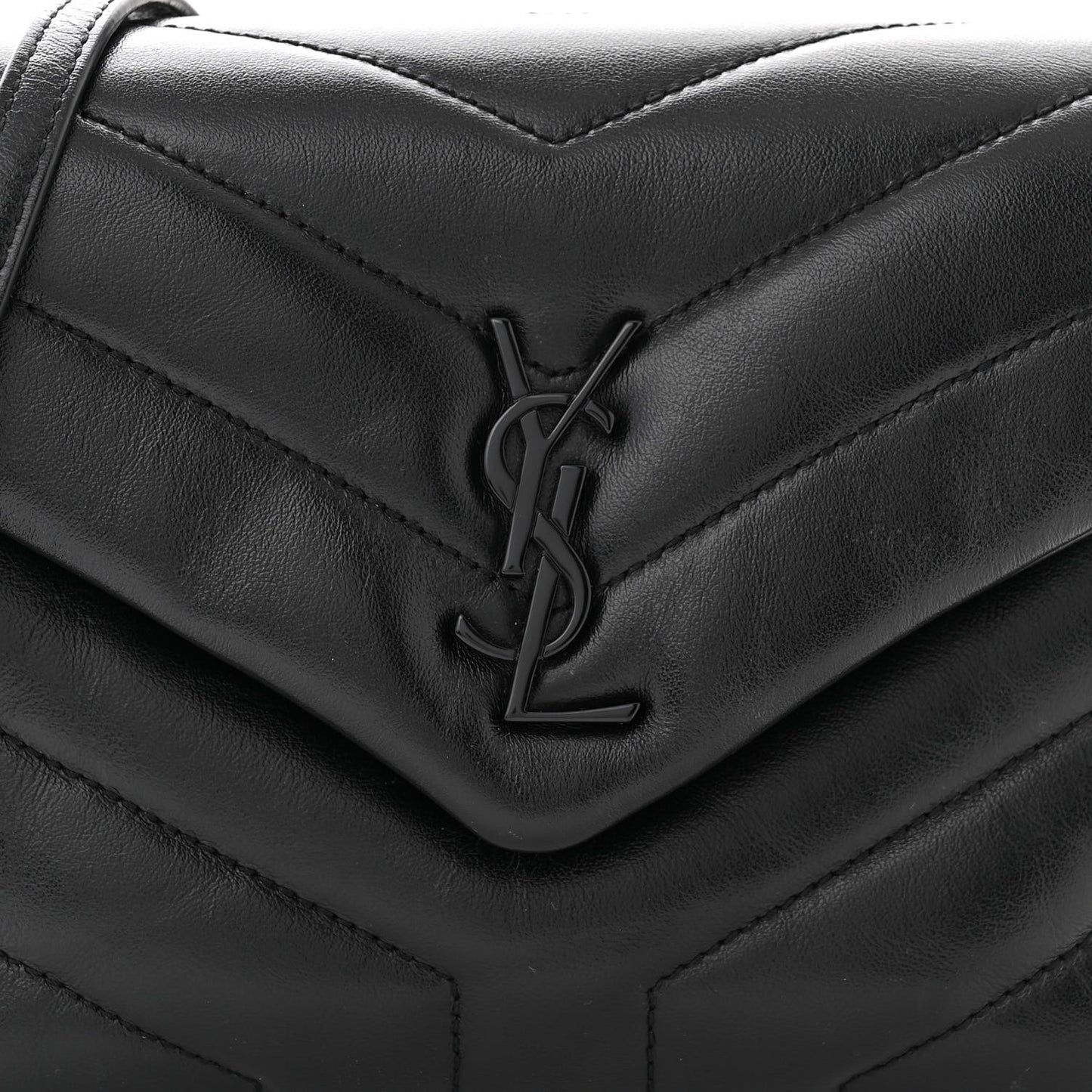 Calfskin Y Quilted Monogram Monochrome Toy Loulou Crossbody Bag Black