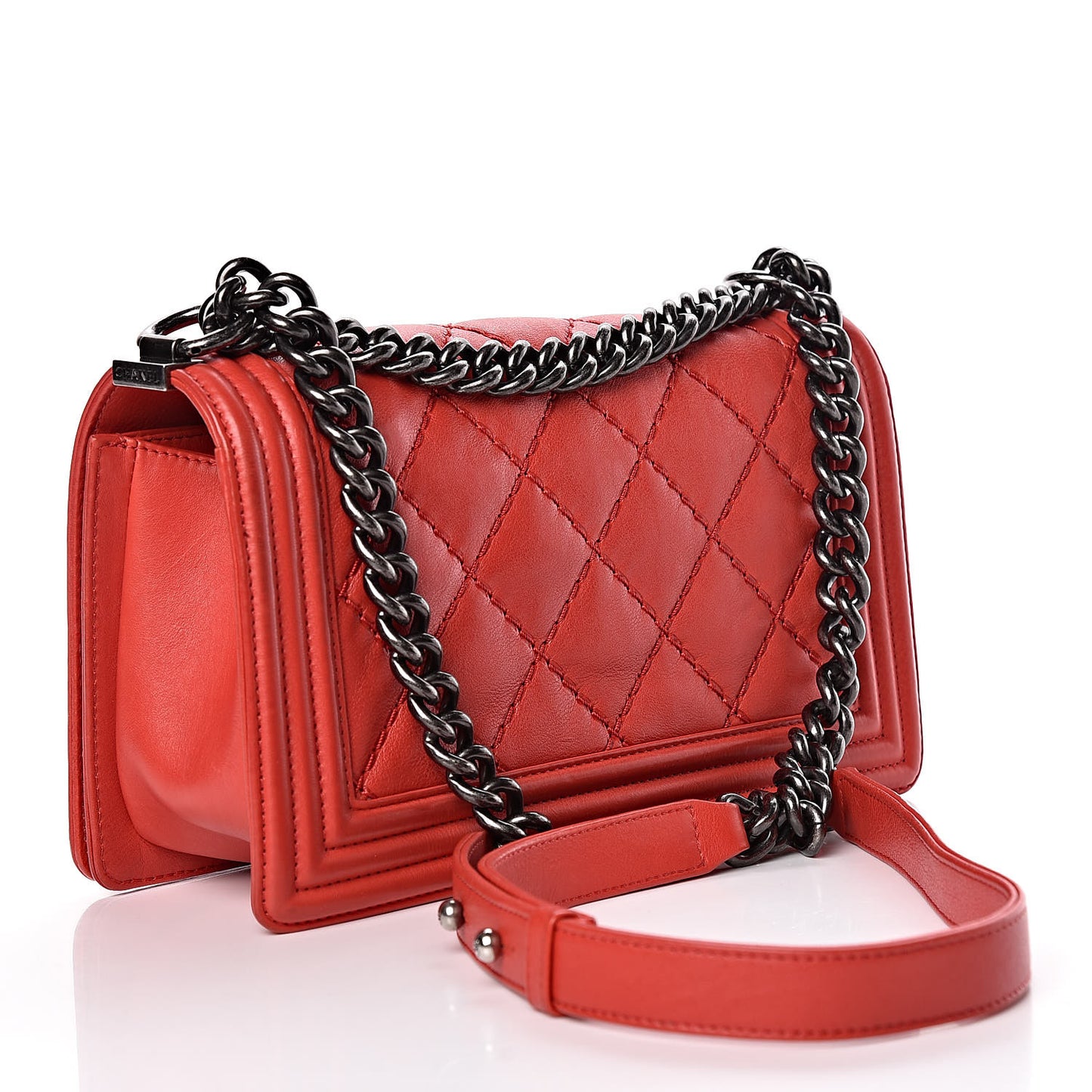 Calfskin Double Stitch Medium Boy Flap Red