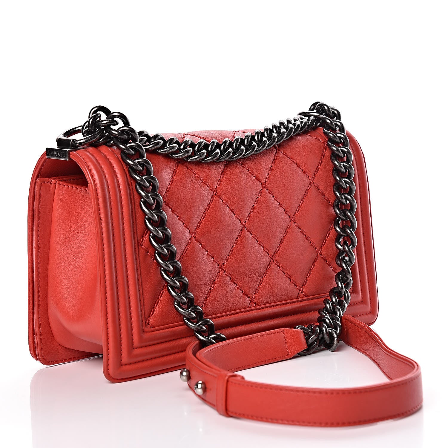 Chanel Calfskin Double Stitch Medium Boy Flap Red 3 of 14