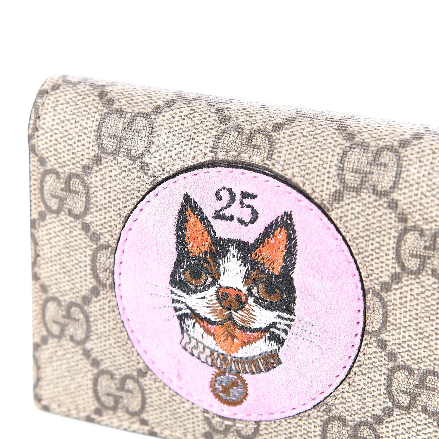 Gucci GG Supreme Monogram Bosco Patch Card Case Wallet Beige Malva Hibiscus Red 11 of 11