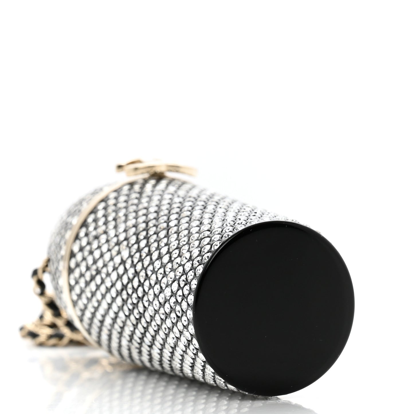 Metal Resin Lambskin Crystal Lipstick Case Long Necklace On Chain Silver Black Gold