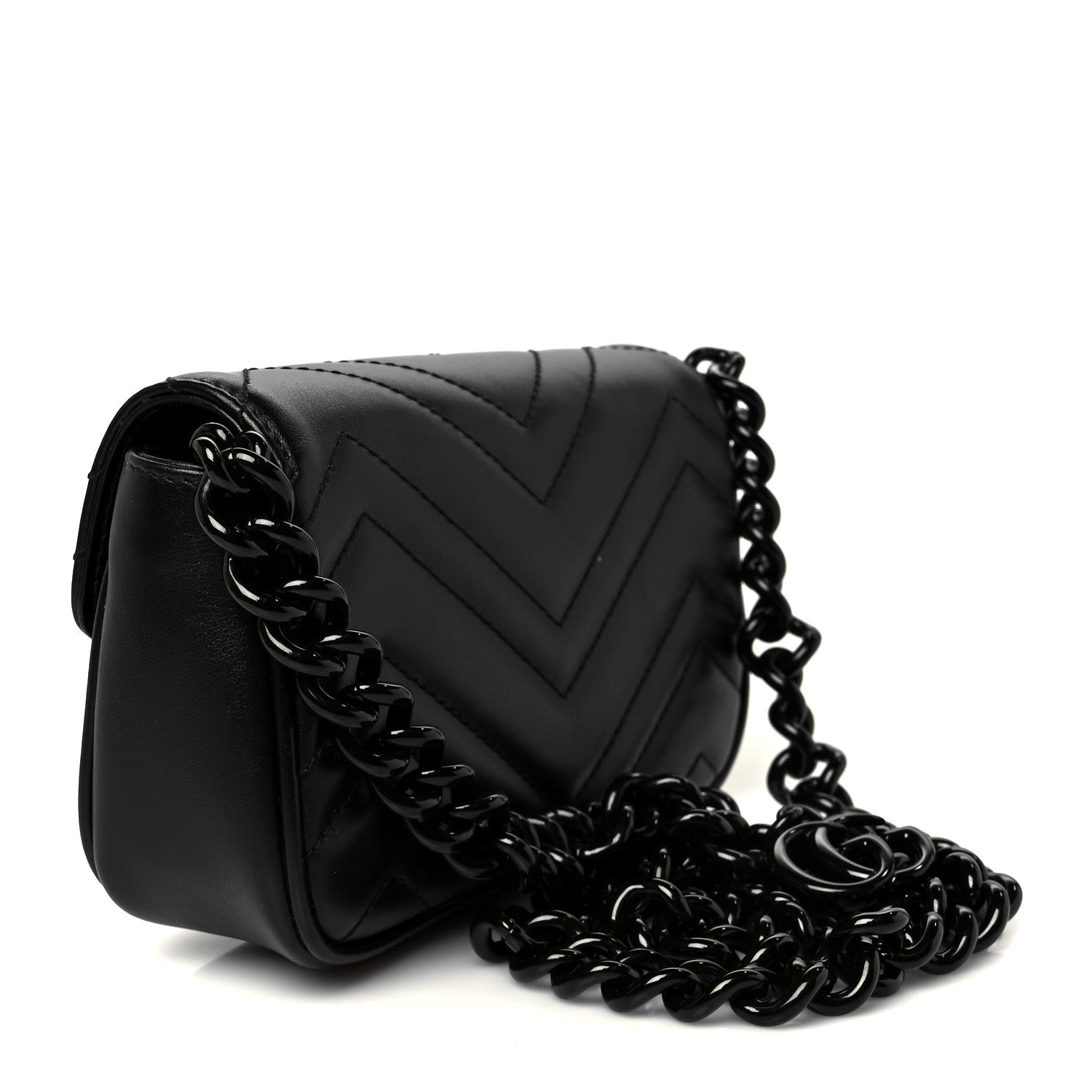 Gucci Calfskin Matelasse Monochrome GG Marmont Chain Belt Bag Black 3 of 10