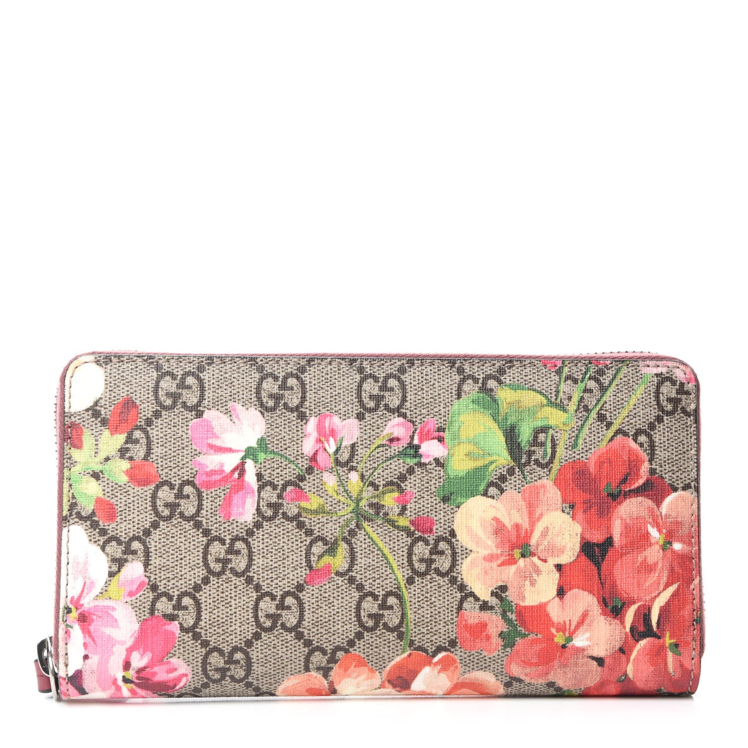 Gucci GG Supreme Monogram Blooms Zip Around Wallet Beige Multicolor Dry Rose 1 of 7