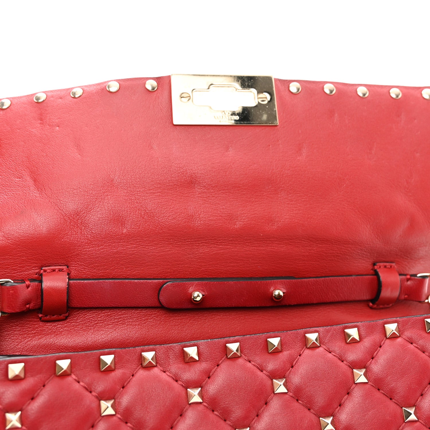 Valentino Garavani Lambskin Rockstud Spike Wallet on Chain Red 11 of 12