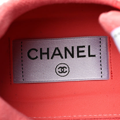 Chanel Grained Calfskin Fabric Womens Logo Sneakers 39 White Red 7 of 8