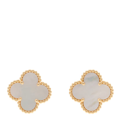 Van Cleef & Arpels 18K Yellow Gold Mother of Pearl Vintage Alhambra Earrings 1 of 5