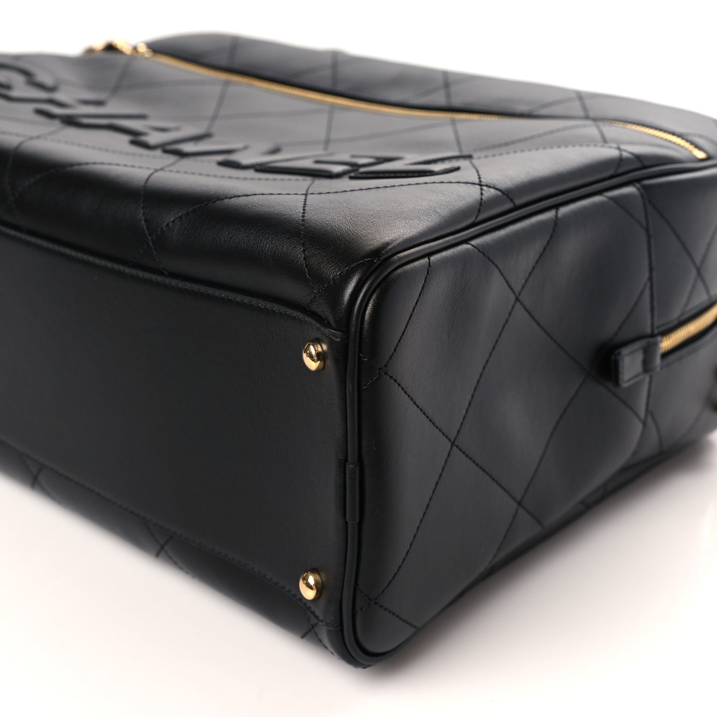 Calfskin Stitched Maxi Logo Bowling Bag Black