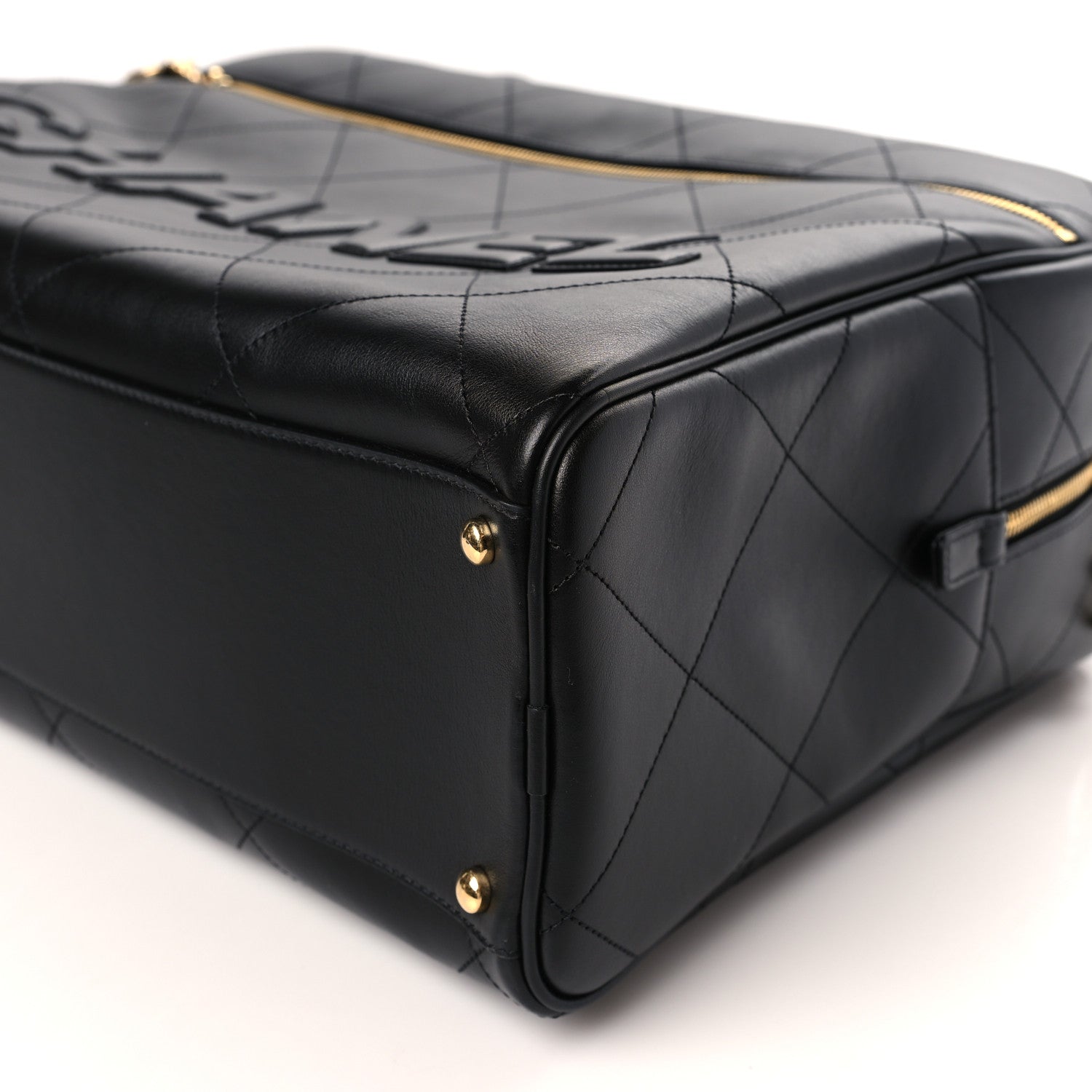 Chanel Calfskin Stitched Maxi Logo Bowling Bag Black 9 of 9