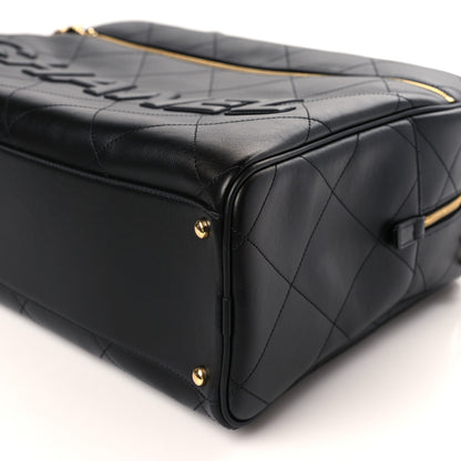 Chanel Calfskin Stitched Maxi Logo Bowling Bag Black 9 of 9