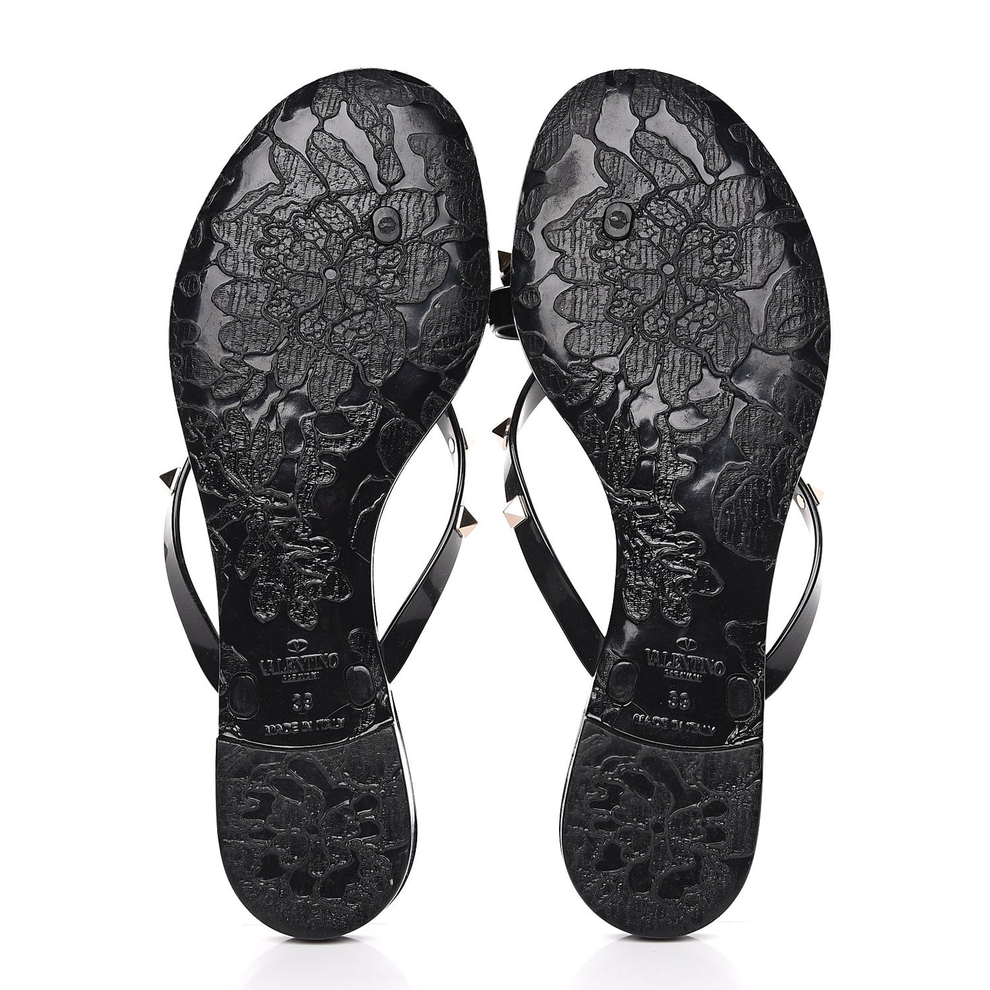 PVC Jelly Rockstud Bow Thong Sandals 39 Black