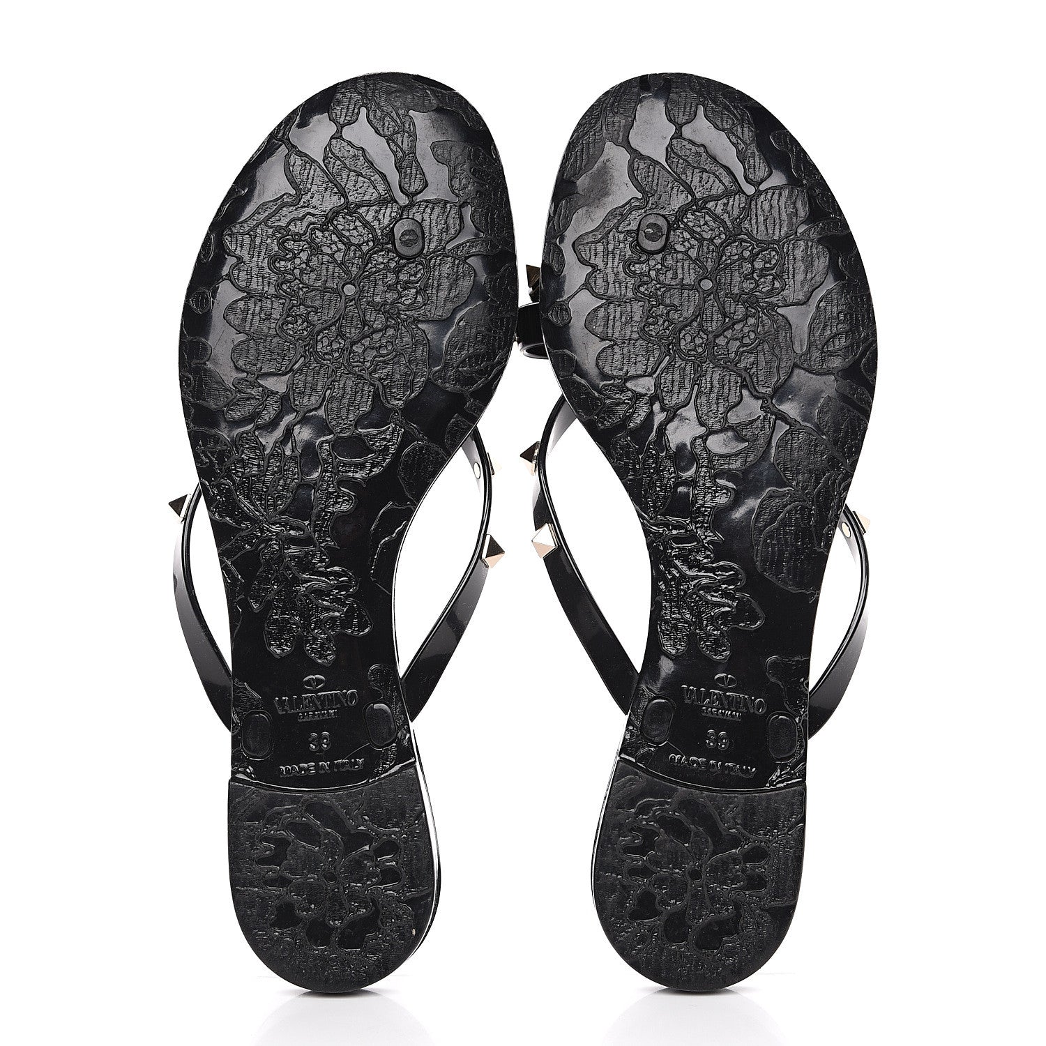 Valentino Garavani PVC Jelly Rockstud Bow Thong Sandals 39 Black 5 of 7