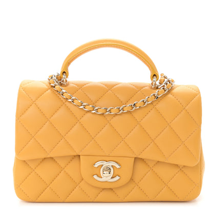 Chanel Lambskin Quilted Mini Top Handle Rectangular Flap Yellow 1 of 10