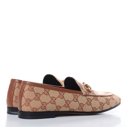 Gucci Canvas GG Monogram Horsebit Womens Jordaan Loafers 37 Beige Ruggine Rust 4 of 9