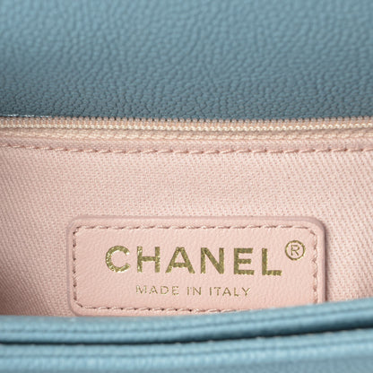 Chanel Grained Calfskin Quilted Small Cuba Top Handle Flap Blue 7 of 9