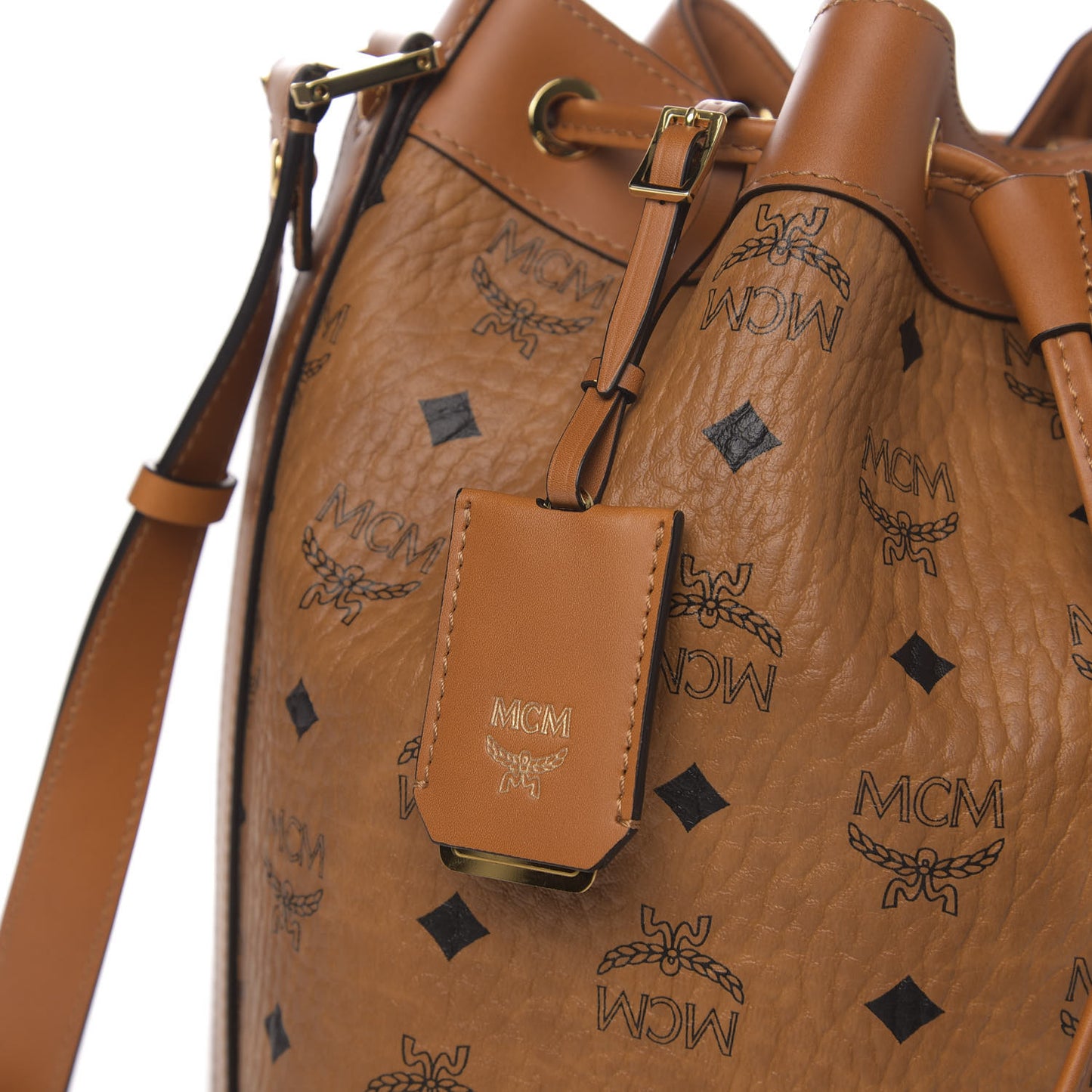Visetos Small Heritage Drawstring Bucket Bag Cognac