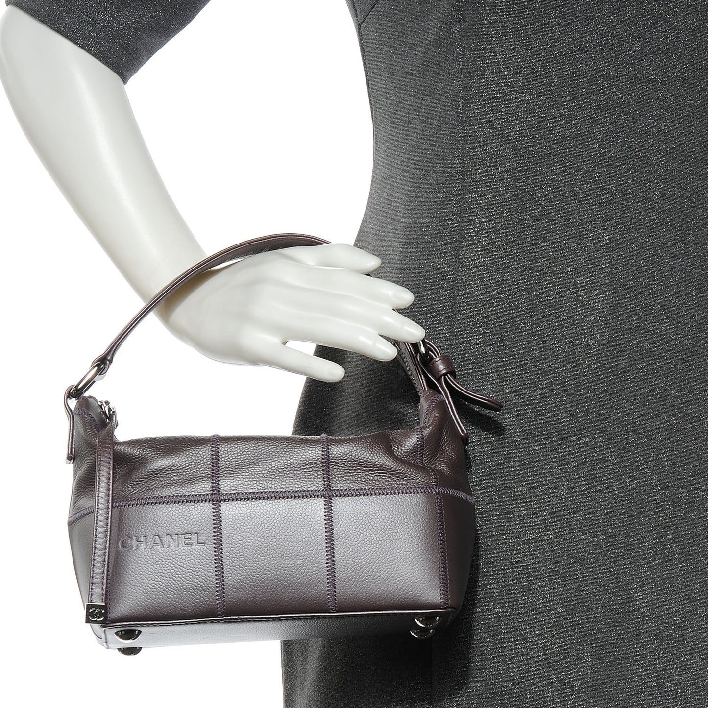 Caviar Square Stitched Bag Metallic Violet