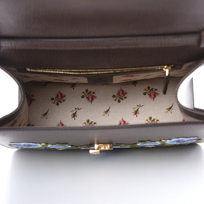 Gucci Calfskin Embroidered Medium Sylvie Top Handle Bag New Acero Multicolor 5 of 9