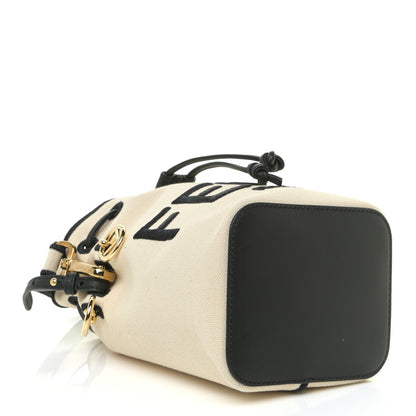 Fendi Canvas Vitello Grace F is Fendi Logo Embroidered Mini Mon Tresor Bucket Bag Grezzo Black 4 of 12